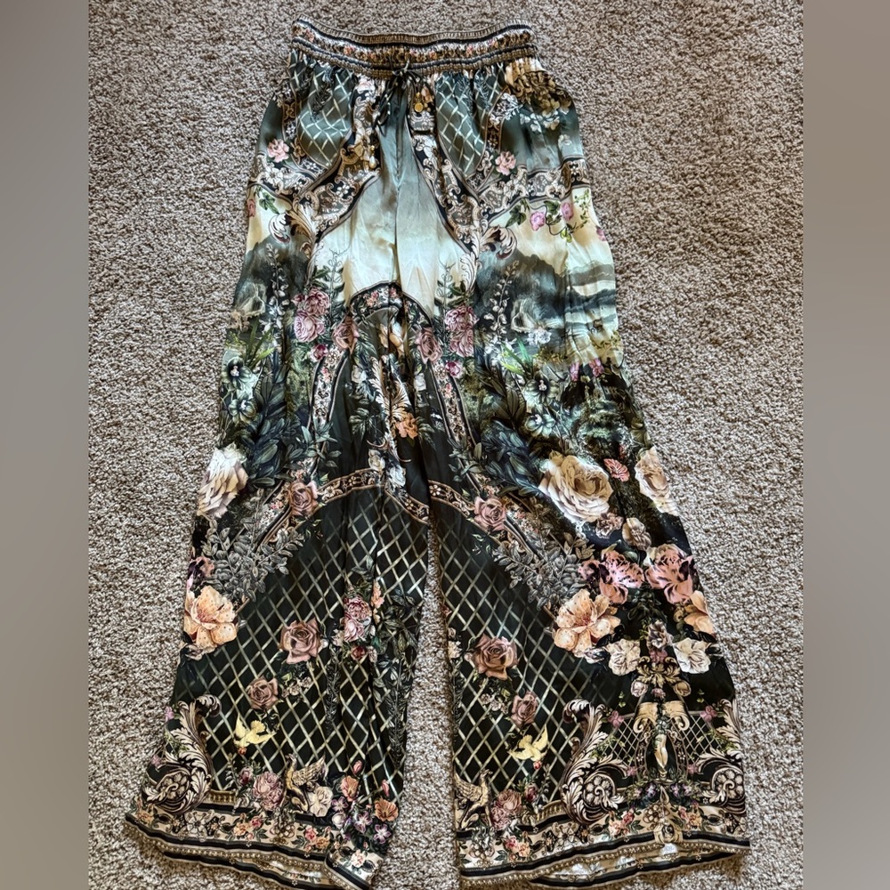 Camilla Floral Wide-Leg Silk Pants